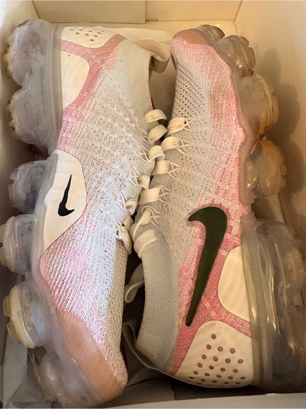 Nike Women's Pink & White Flyknit VaporMax Sneakers